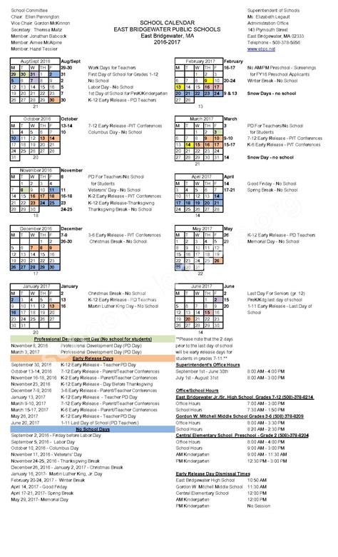 bridgewater middle school calendar